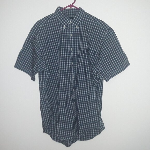Ralph Lauren Yarmouth 100% cotton mens 16 1/2 dark blue/white plaid w/dark blue - Picture 1 of 5